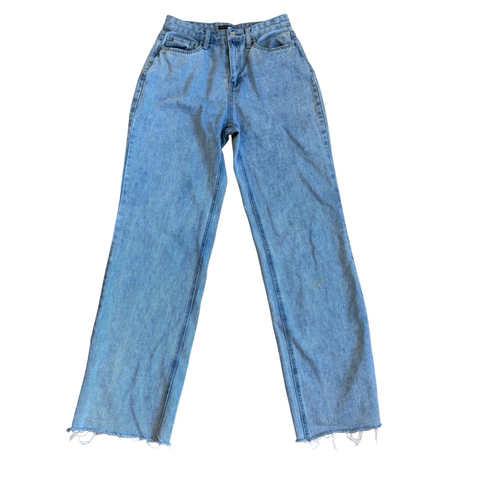 Fashion Nova Light Wash Distressed Hem Wide Leg Jeans Women Size 9 - Picture 2 of 11